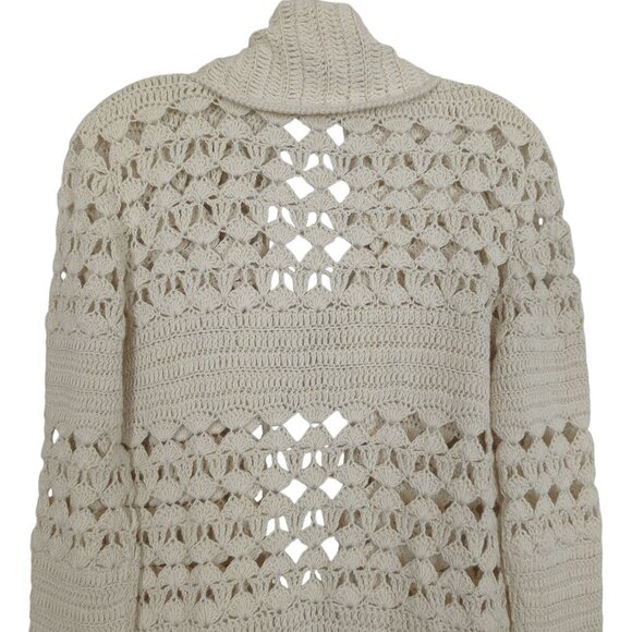 KUNA Cardigan Ivory Alpaca Sweater Women M Open Knit Crochet Boho Peru - Picture 7 of 15